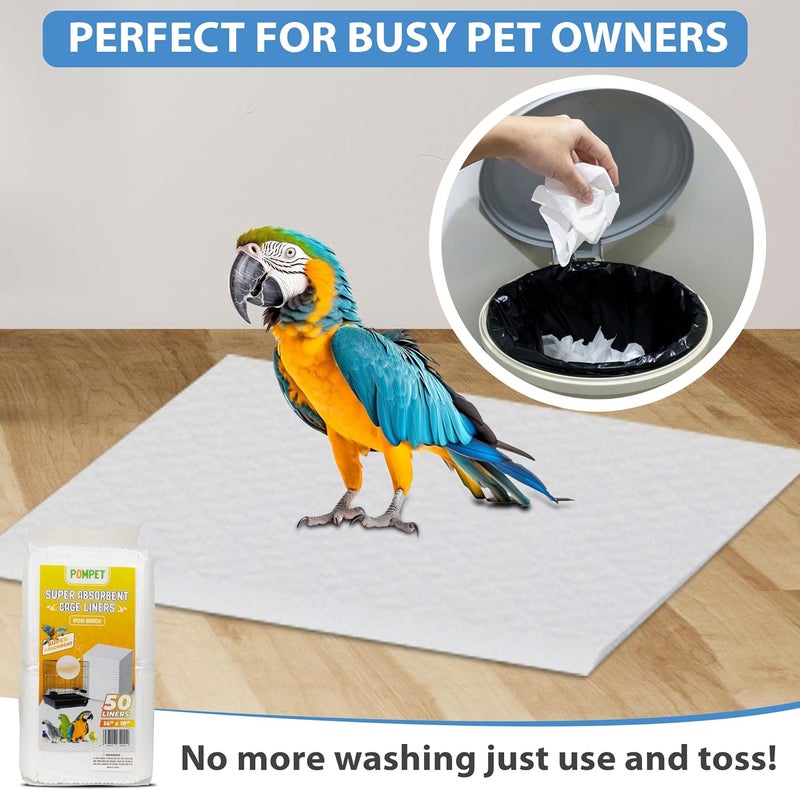 PAMPET 14" X 18" Disposable Bird cage Liners 50 Units, Super Absorbent, Parakeets, Cockatiels, Doves, Canaries, Parrots - Image 3